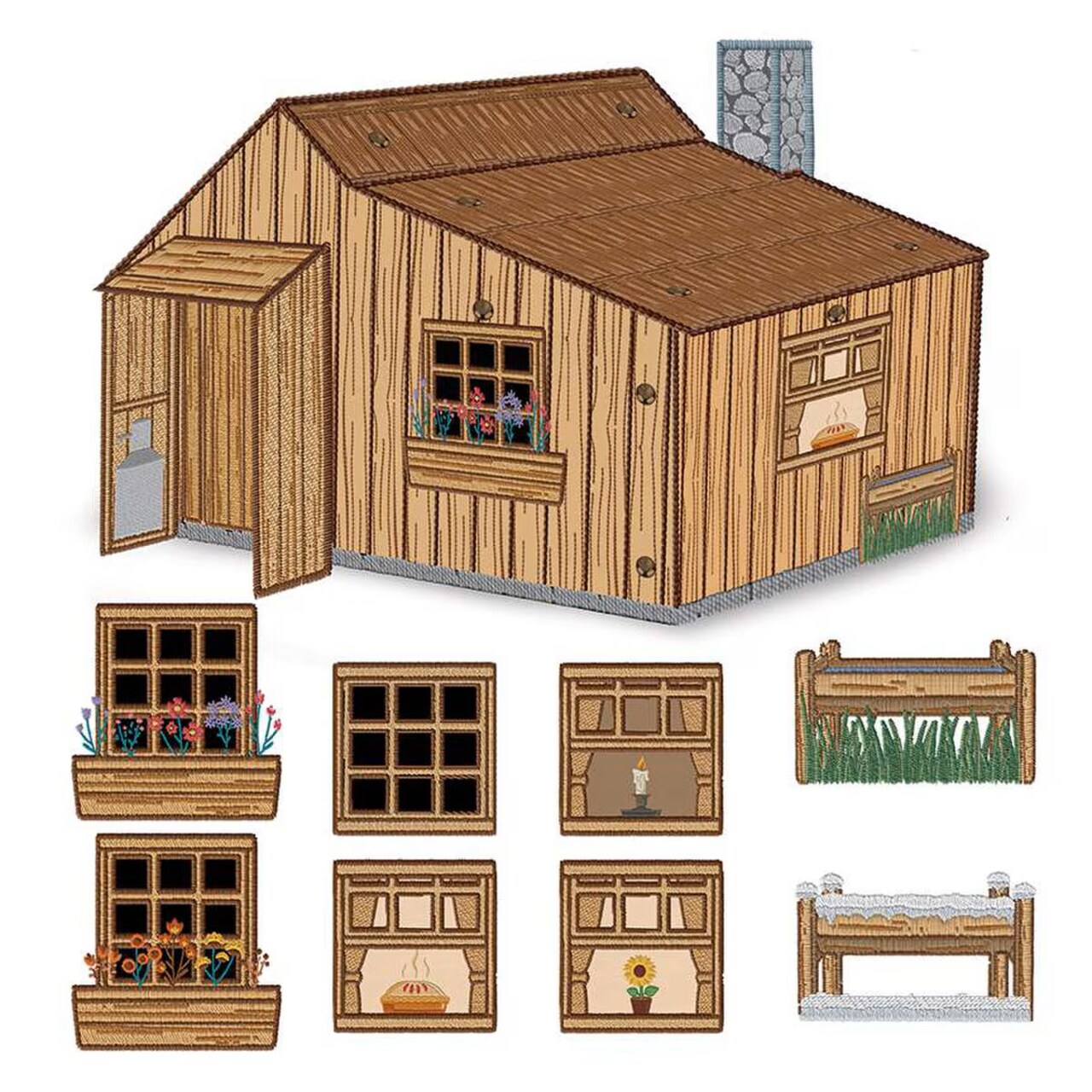 Riley Blake Designs Homestead Prairie House and Accessories 3D Machine Embroidery Project Kit ME207PH0225